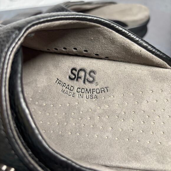 SAS Women's Cozy Slide Sandal Black Leather Comfort Shoe Adjustable Strap Size 7 - Picture 8 of 11
